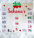 Baby First Birthday Monthly Photo & Stats Plaque - Strawberry
