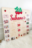 Baby First Birthday Monthly Photo & Stats Plaque - Strawberry