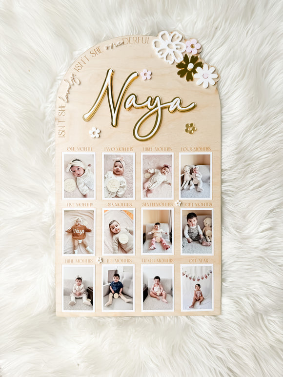 Baby First Birthday Monthly Photo Plaque - Isn’t She Lovely