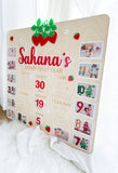 Baby First Birthday Monthly Photo & Stats Plaque - Strawberry