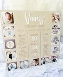 Baby First Birthday Monthly Photo & Stats Plaque