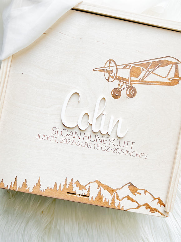 Baby Keepsake Memory Box - Plane Mountain Theme