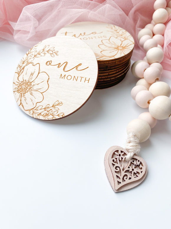 12 Month Baby Milestone Discs - Floral