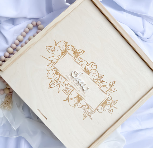 Baby Keepsake Memory Box - Square Floral